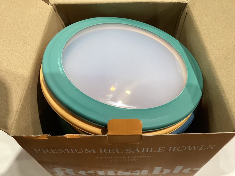 Condition photo showing Good Condition for Homienly Wheat Straw Bowls with Lids Salad Bowl 40 OZ Unbreakable Cereal Bowls for Kitchen, RV, Lunch Microwave Safe Camping Bowls Dishwasher Safe Soup Bowls Reusable Food Storage Bowls Multi, 4 Sets 4 Sets Multicolor