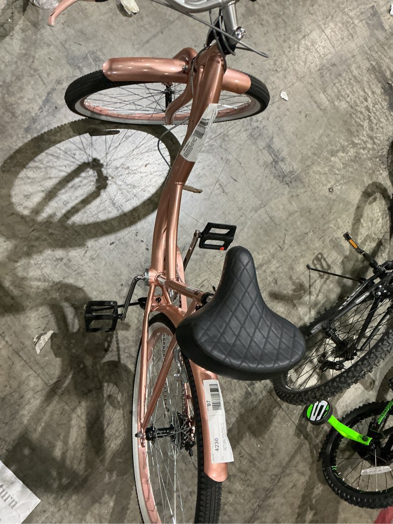 Condition photo showing As Is for 26" kent bayside cruiser bicycle, fits rider: 5'2"-5'10", rose gold, adult, unisex