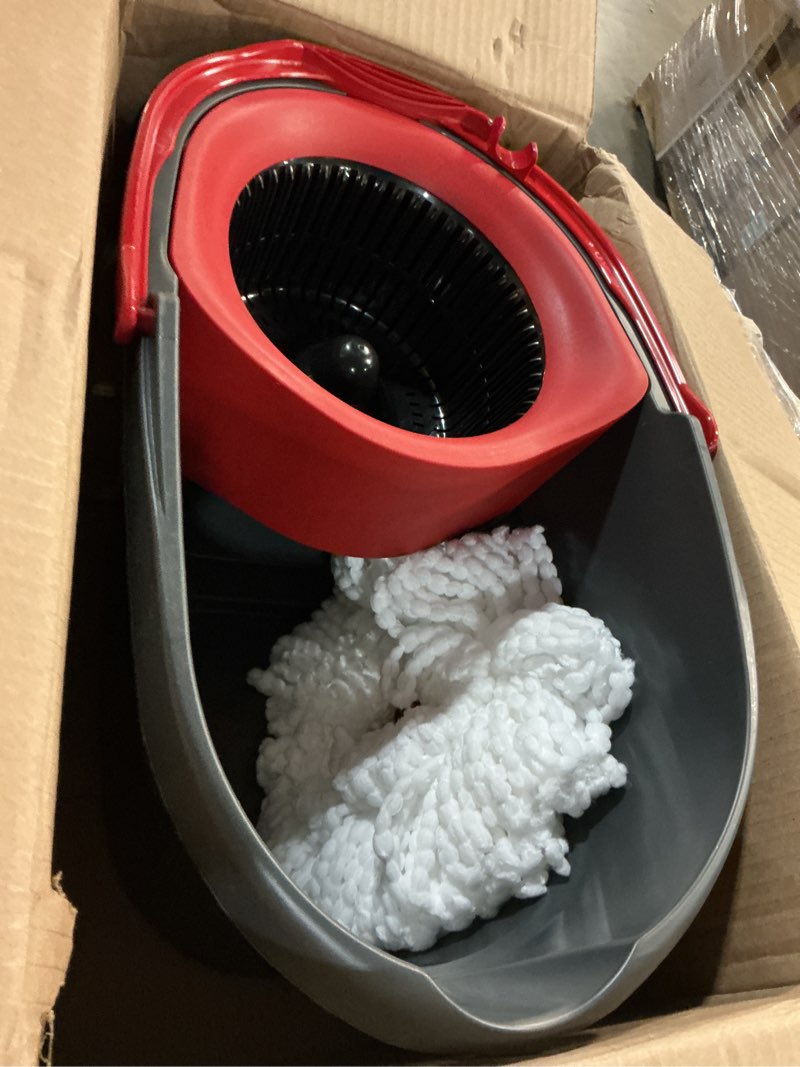 Condition photo showing As Is for o-cedar easywring microfiber spin mop, bucket floor cleaning system, red, gray, standard