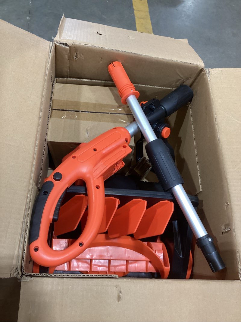 Condition photo showing As Is for voltask cordless snow shovel, 24v | 13-inch | 4-ah cordless snow blower, battery snow blower with directional plate & adjustable front handle (4-ah battery & quick charger included)