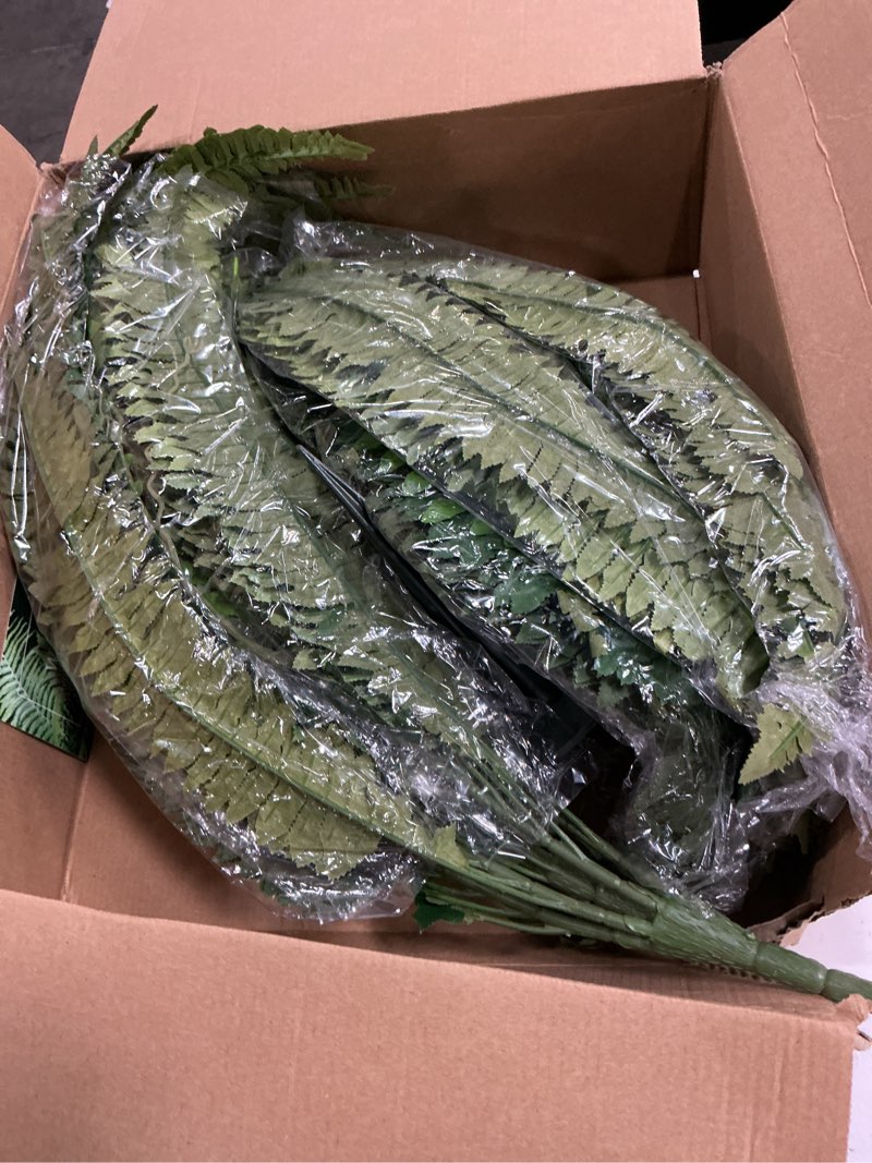 Condition photo showing New/Like New for 48in 96 leaves large fake ferns-set of 2 artificial plants outdoor, uv resistant artificial ferns for outdoors, realistic faux boston fern fake plants for porch home garden patio hanging decor 2 pcs