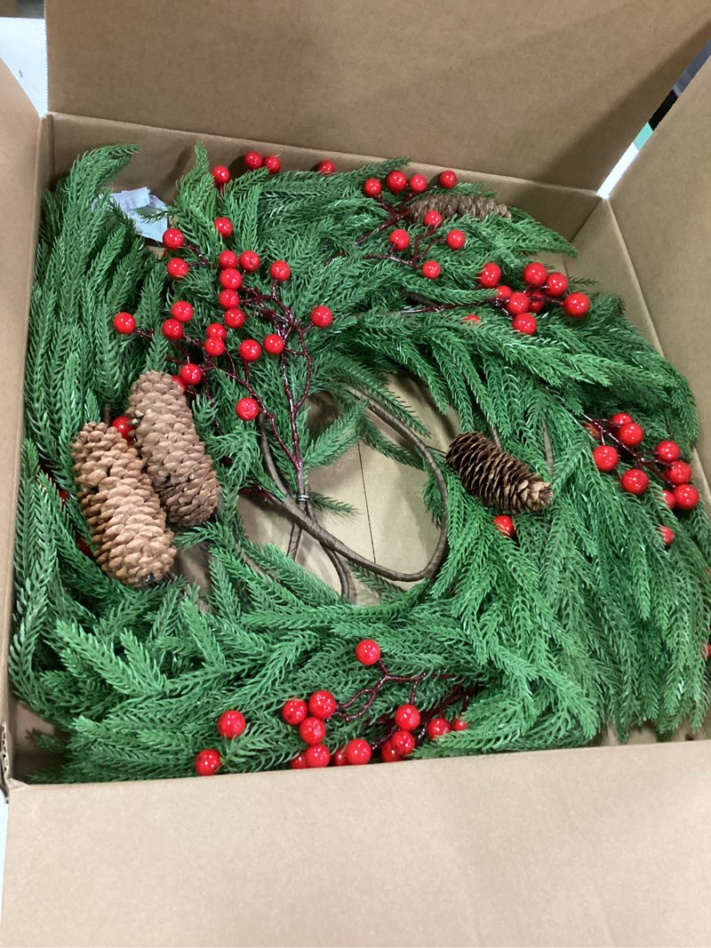 Condition photo showing New/Like New for Hollyone 9FT Norfolk Pine Garland Real Touch Winter Pine Garland with Red Berry Christmas Garlands A