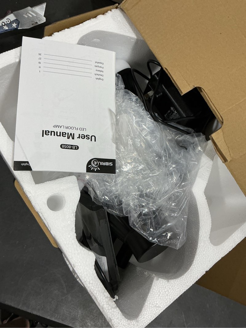 Condition photo showing As Is for 36W LED Tree Floor Lamp, Dimmable Tall Standing Lamp with Remote & Touch Control, 4 Color Temperatures Bright Floor Lamp, 3 Rotatable Light Modern Floor Lamps for Living Room Bedroom Office Black