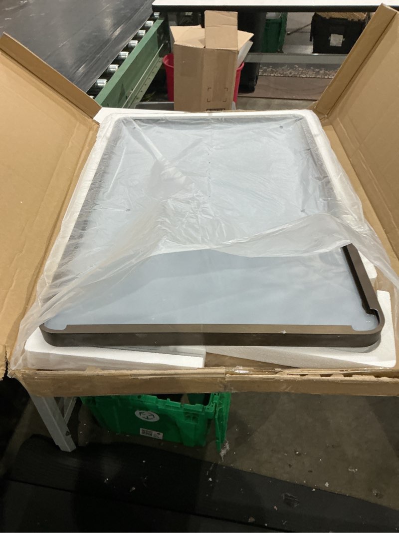 Condition photo showing Good Condition for loaao 20”x30” bronze bathroom mirrors for vanity, rounded rectangle brushed bronze metal frame mirror, anti-rust, hangs horizontally or vertically bronze 20"l x 30"w