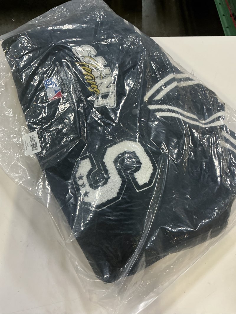 Condition photo showing New/Like New for arnodefrance men saint savior graphic print varsity jacket vintage baseball jackets streetwear coats