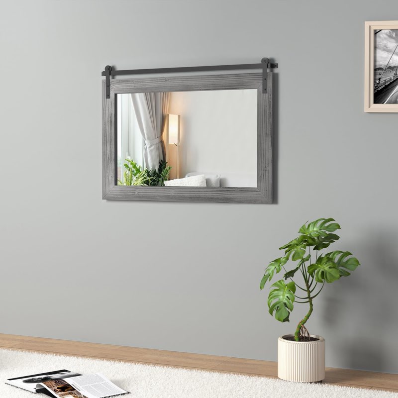 COGOOD Farmhouse Barn Door Mirror - Rustic Wood Framed Decrative