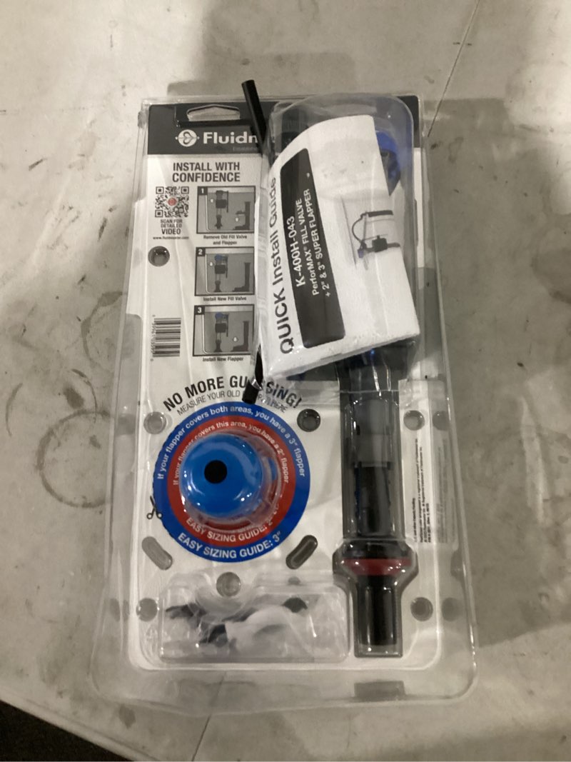 Condition photo showing Good Condition for fluidmaster universal 2 in. and 3 in. super toilet flapper and performax fill valve kit