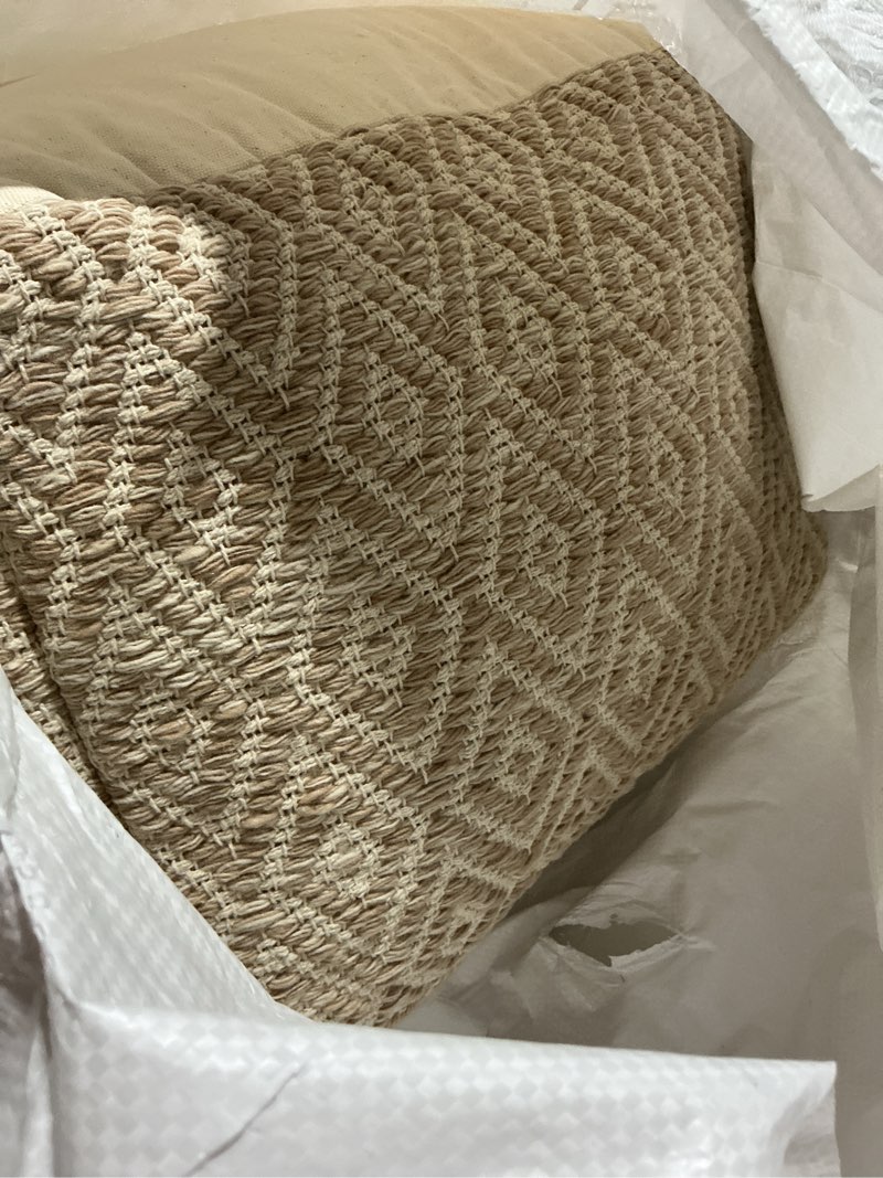 Condition photo showing Good Condition for Anji Mountain 22\"x22\"x16\" Handmade & Handcrafted Ottoman Pouf Comfortable Pouf Ottoman Foot Rest & Home Décor Accent for Living Room, Bedroom, Nursery, Kids Room, Ratio 