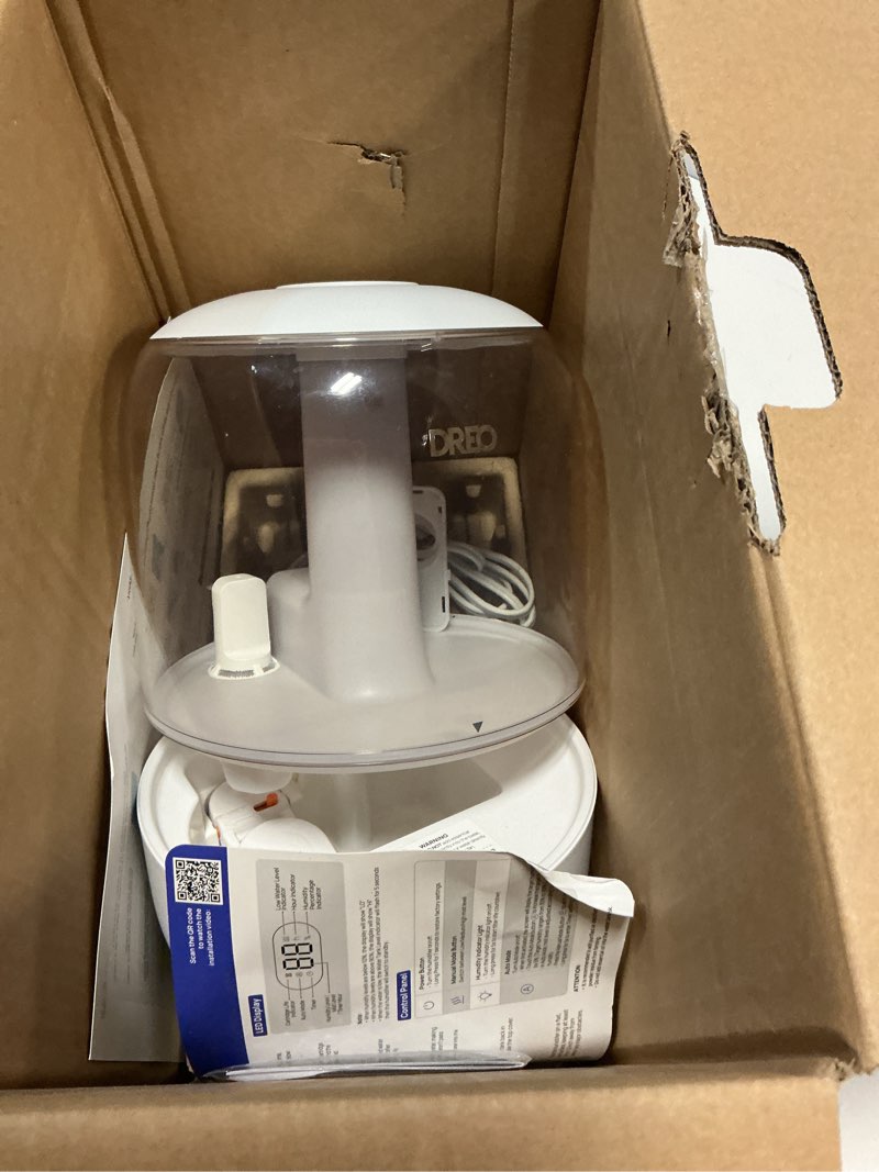 Condition photo showing As Is for dreo 6l top fill humidifiers for bedroom, 60h runtime 28 db quiet supersized cool mist air humidifiers for large room, baby nursery, plant, indoor, night light, easy to clean, precise humidity control white