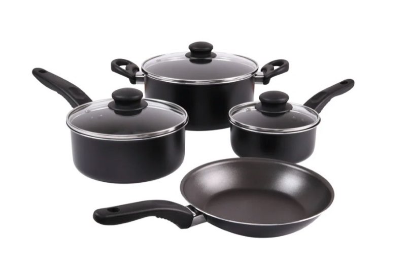 mainstays 7 piece non stick aluminium, pots and pans cookware set, black