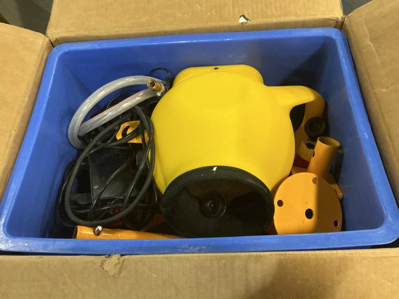 Condition photo showing As Is for pilin yellow foam machine for party 800w electric foam cannon with water tank & 2 foam powder packs, adjustable foam machine for indoor outdoor events, festivals, birthday parties, weddings 800w-yellow