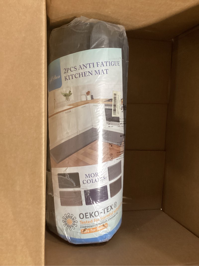 Condition photo showing As Is for Kitchen Mat [2 PCS] Cushioned Anti-Fatigue Floor Mat, Waterproof Non-Skid Ergonomic Comfort Foam Rugs, Standing Mat for Kitchen, Floor,Office, Sink, Laundry(Black)