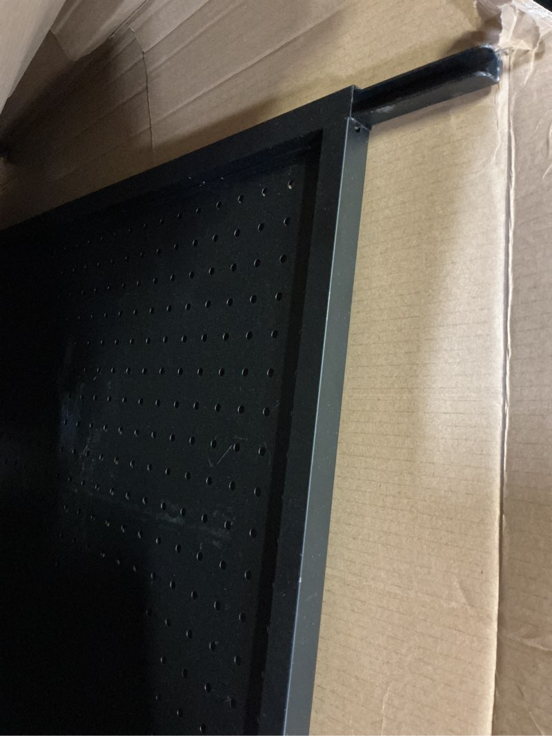 Condition photo showing As Is for (incomplete  only 1 pcs ))nnectacol metal pegboard display stand with baseplate, two separately pegboard panels, 2'x 5' standing pegboard display with four wheels, peg board display rack, extra 30 pieces hooks (black)