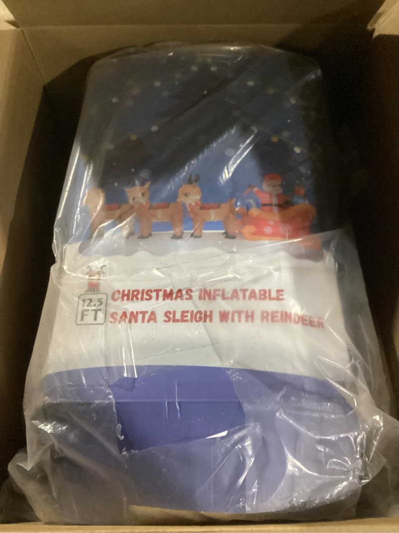 Condition photo showing Good Condition for Christmas Blow Up Yard Decorations - 12 FT Christmas Inflatables Santa Sleigh and Reindeer Outdoor Decoration Built-in 13 Led Christmas Decorations Outdoor Inflatable for Yard Lawn Roof Xmas Party 12FT Christmas Santa Sleigh and Reindeer