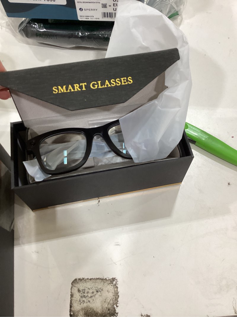 Condition photo showing Good Condition for AI Smart Glasses with Camera and Bluetooth,8MP 2K HD Camera Glasses,AI Voice Control,AI Photo Recognition and Translation,Smart Anti-Blue Light Glasses,IP67 Waterproof for Driving,Outdoor,+2 Lenses. Matte Black Frames,Blue Light Filtering Lenses