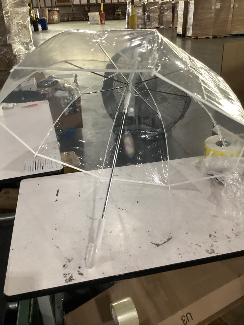 Condition photo showing Good Condition for amazon basics clear umbrella for rain, round bubble umbrella for wedding, with wide coverage \" canopy diameter), auto open, strong fiberglass frame, steel shaft, spoke protectors for safety