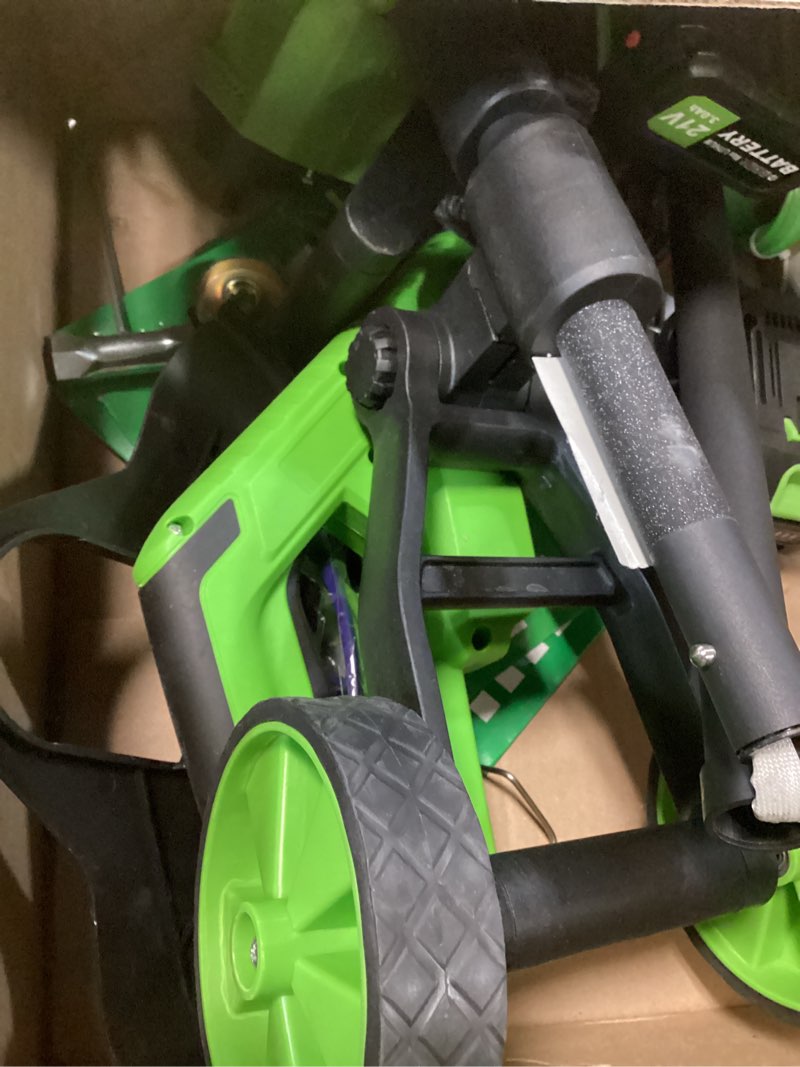 Condition photo showing Good Condition for 20,000rpm cordless electric weed wacker, 800w brushless weed eater with wheels, 12" 4-in-1 string trimmer lawn edger mini lawn mower brush cutter, foldable, 21v, 2×4.0ah batteries power display green