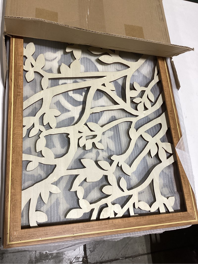 Condition photo showing Good Condition for chditb wooden tree of life framed wall art(set of 3, 16"x32"), 3 panel rustic birch green leaves hollow laser cut artwork decor, modern family tree wall sculpture for living room bedroom tree of life 16"x32"