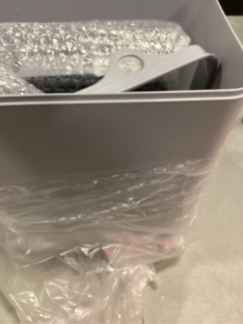 Condition photo showing New/Like New for freshlix bathroom trash can 2.6 gallon automatic small garbage can with lid, slim motion sensor plastic narrow trash bin for bedroom, kitchen, office (a-basic battery supply-grey, 1 pack(2.6 gallon)) a-basic battery supply-grey 1 pack(2.6 gallon)