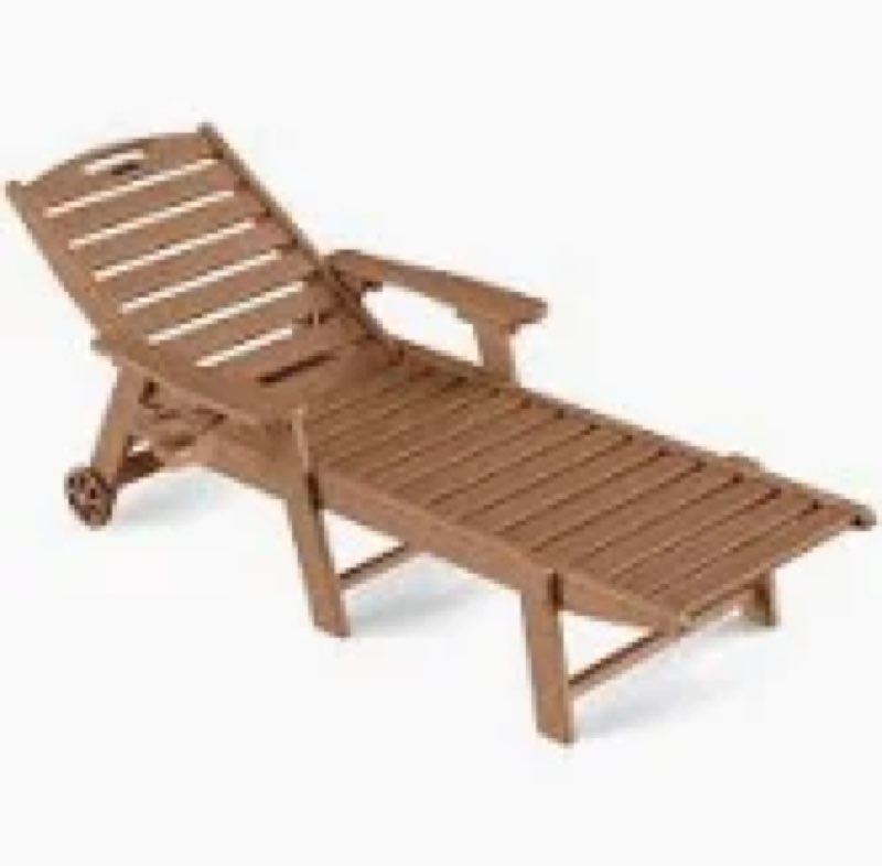 Wheels Lounge Chaise Outdoor Wood Texture Pool Lounge Chair Swimming Reclining Outdoor Chaise Lounge With Cup Holder