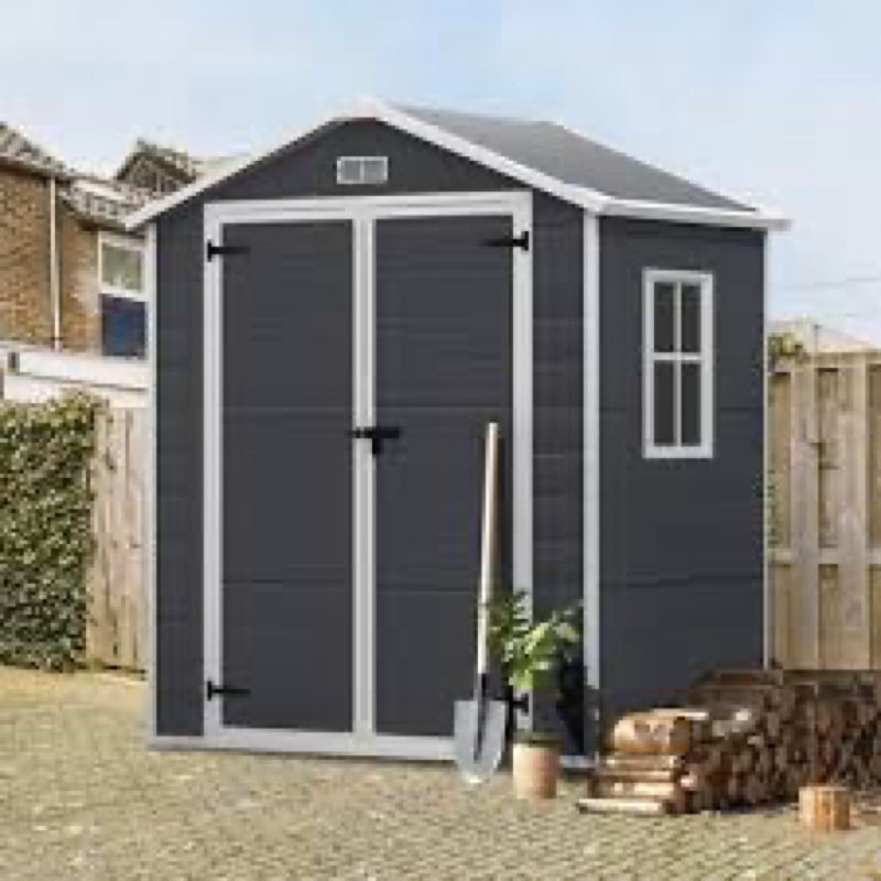similar to stock photo not complete box c only outdoor resin storage shed 6x4 ft, plastic garden shed for bike, garbage can, tool, lockable door