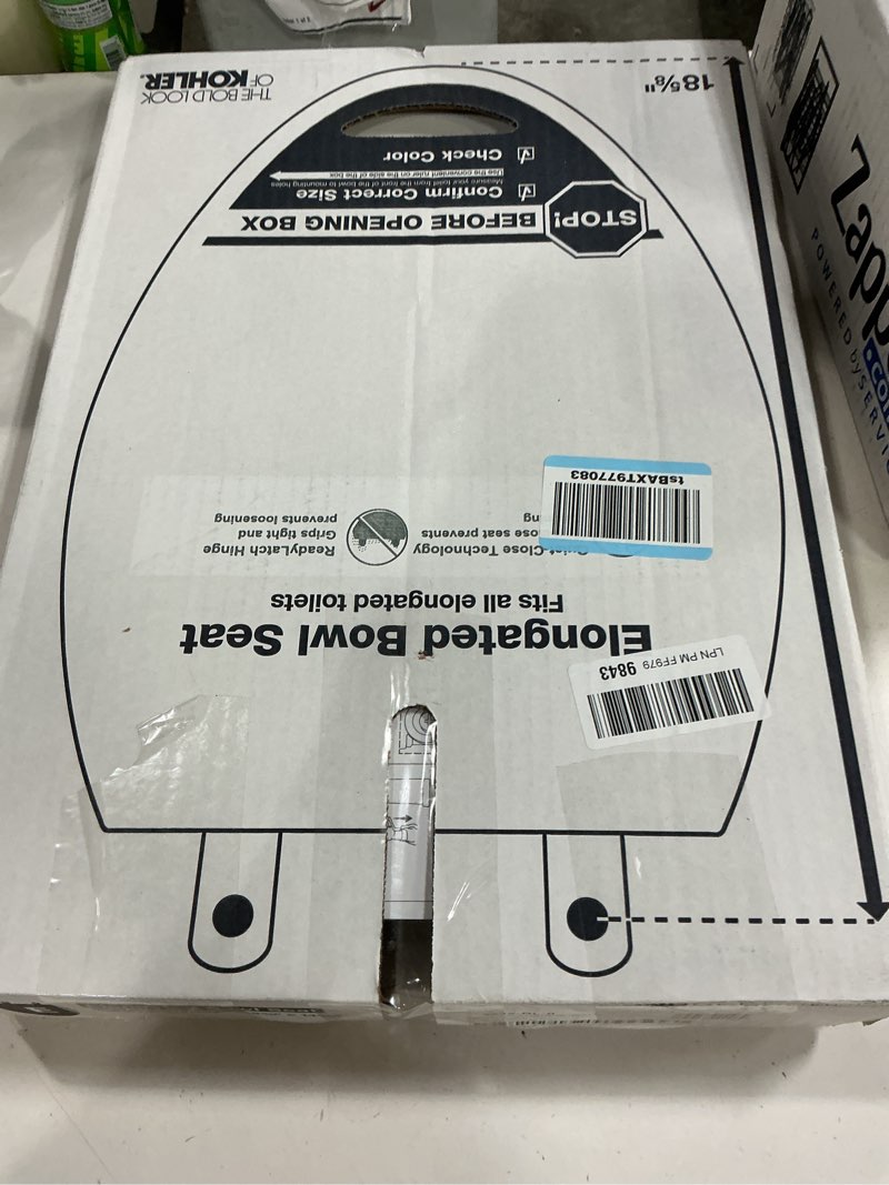 Condition photo showing Good Condition for kohler 4636-rl-0 cachet readylatch elongated toilet seat slow close, soft close toilet seat quiet lid, contoured grip-tight bumpers installation hardware, apartment essentials, white white elongated ready latch