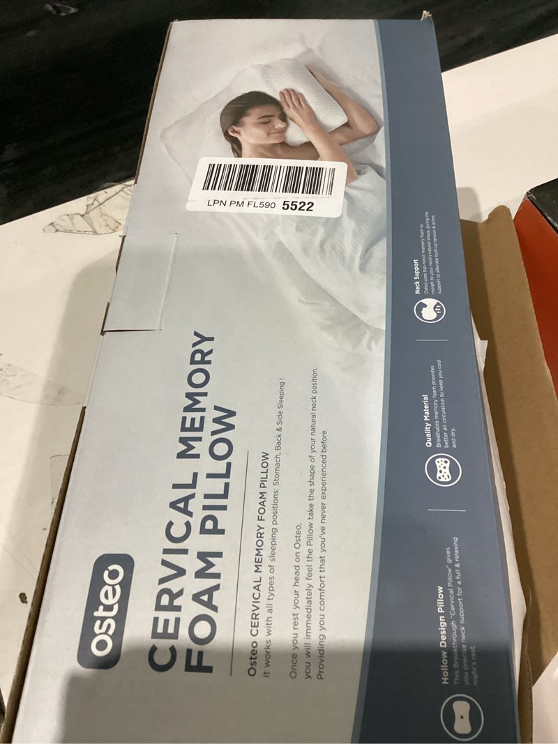 Condition photo showing As Is for Osteo Cervical Pillow for Neck Pain Relief, Hollow Design Odorless Memory Foam Pillows with Cooling Case, Adjustable Orthopedic Bed Pillow for Sleeping, Support for Side Back Sleepers Queen(25.5*16.5*5.2/4.1 inches) White