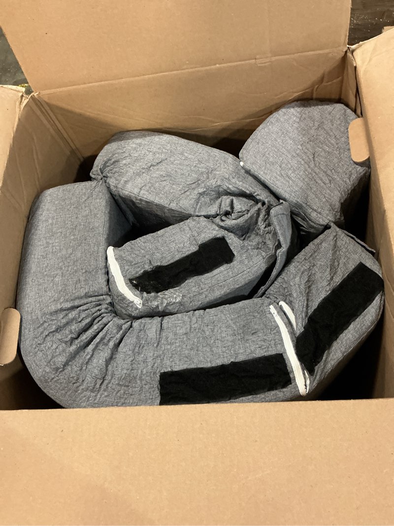 Condition photo showing As Is for Convertible Folding Sofa Bed-Sleeper Chair with Pillow and Armrest, Modern Linen Fabric Floor & Futon Sofa Bed, Foldable Memory Foam Couch for Living Room/Home Office, Single Size, Light Gray Light Gray Single