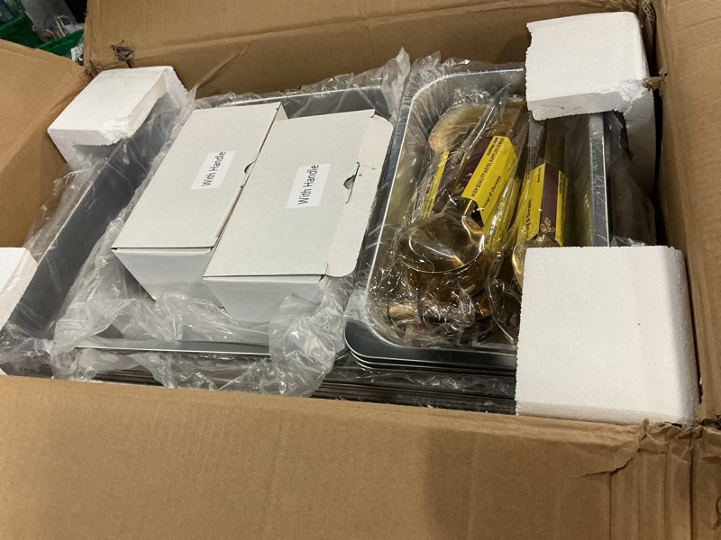 Condition photo showing Good Condition for 4 pack rectangular chafing dishes for buffet 7 food plates (full 1/2 1/3 size pan) 9qt chafing dish buffet set stainless steel buffet food warmers sets for catering events parties dinners gold silver