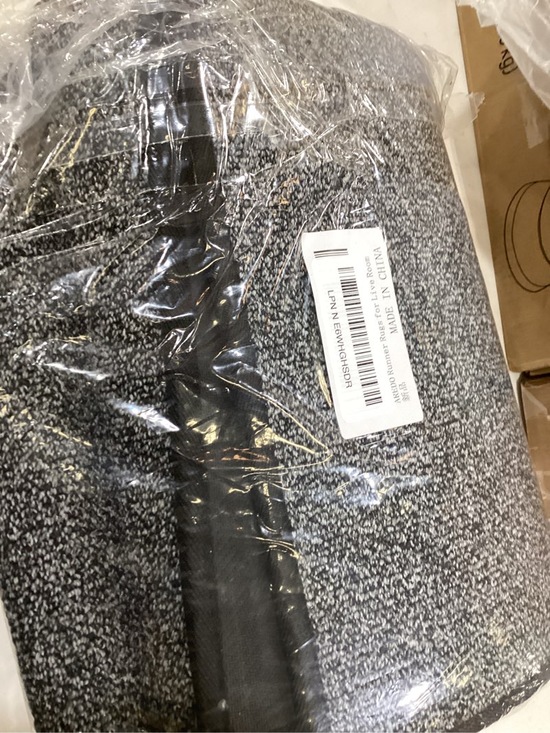 Condition photo showing Good Condition for aredo runner rug with non slip rubber backing, washable soft floor carpet for kitchen, hallway, entryway indoor, bedroom, laundry, low pile area rugs, solid color with pointillism style, 2*6 ft black black 6' x 2' (runner)