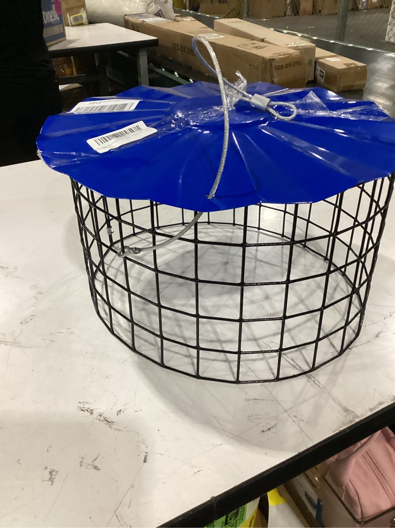 Condition photo showing As Is for incomplete erva starling-proof barrier guard bluebird feeder with glass mealworm cup - premium blue powdercoat finish - made in usa (bbf1)