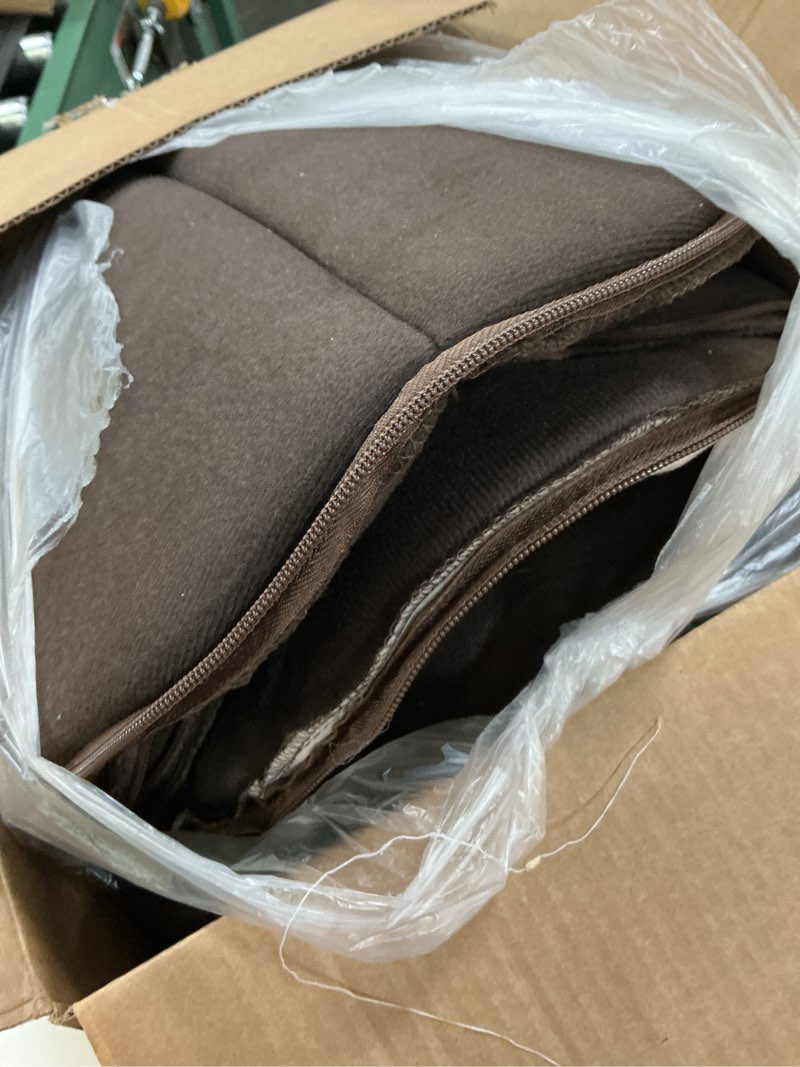 Condition photo showing As Is for best pet supplies cat bed for indoor cat, domed tent house with removable pillow, covered cat cave for small dog, puppies and all breeds of cats - beige w/ brown stripes, 16 x 16 x h:14" beige w/ brown stripes 16" x 16" x h:14"