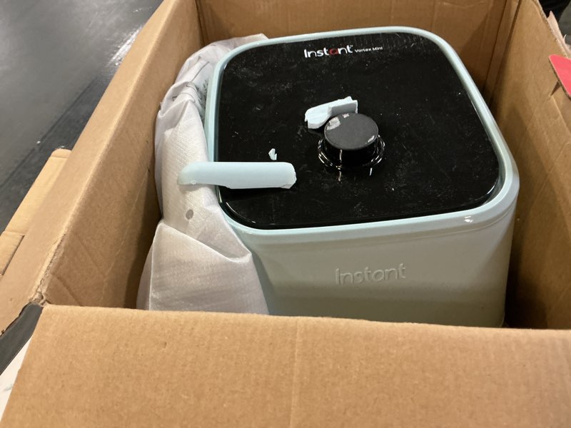 Condition photo showing As Is for Instant Pot Vortex 2QT Mini Air Fryer,Small Air fryer that Crisps,Reheats, Bakes,Roasts for Quick Easy Meals,Includes over 100 In-App Recipes, is Dishwasher-Safe, from the Makers of Instant Pot, Aqua