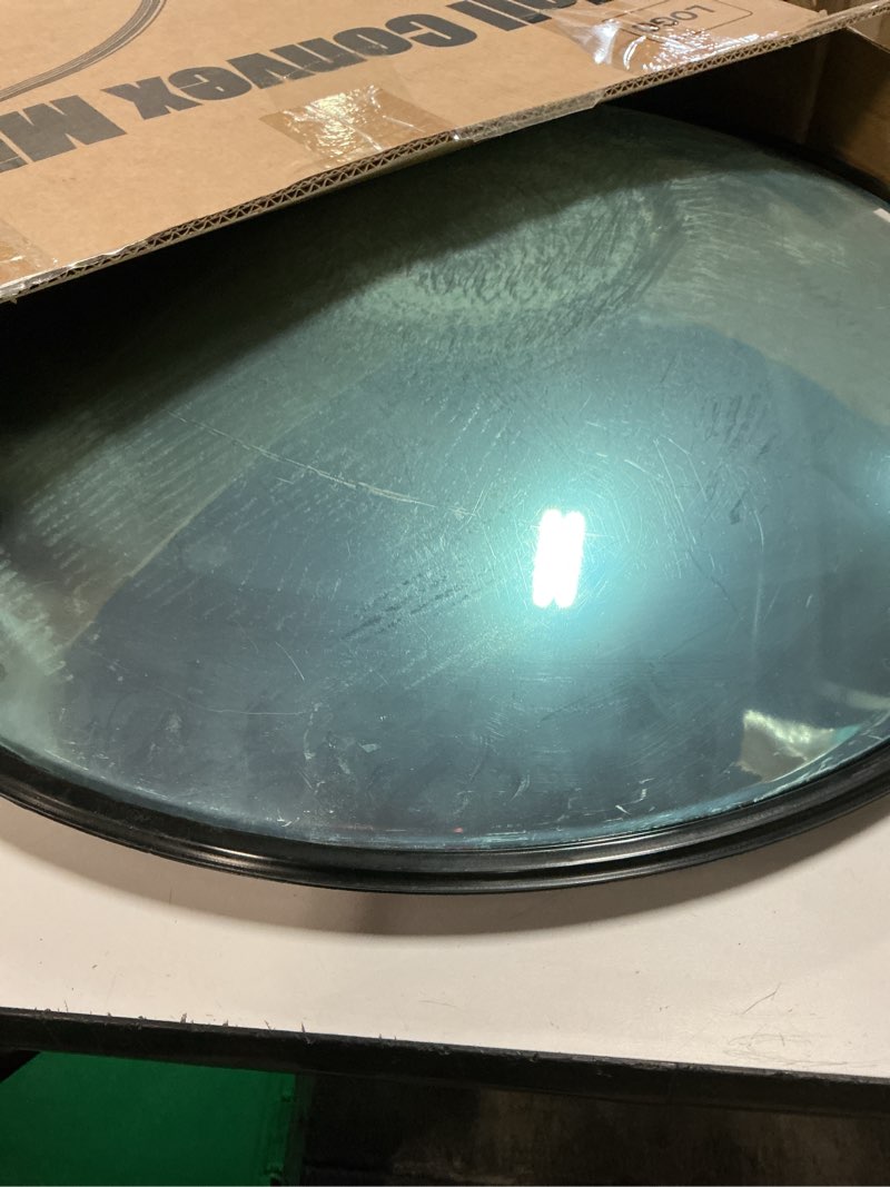Condition photo showing As Is for 24 inch convex mirror acrylic, safety security traffic corner mirrors, adjustable wide angle view and wall mounting corner blind spot, for indoor outdoor garage school classroom warehouse 24in 1