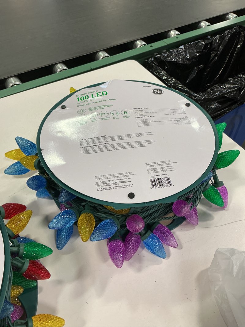 Condition photo showing As Is for GE 100-count 66 Ft Energy Smart Multi-Color LED Diamond Cut C9 Christmas Lights