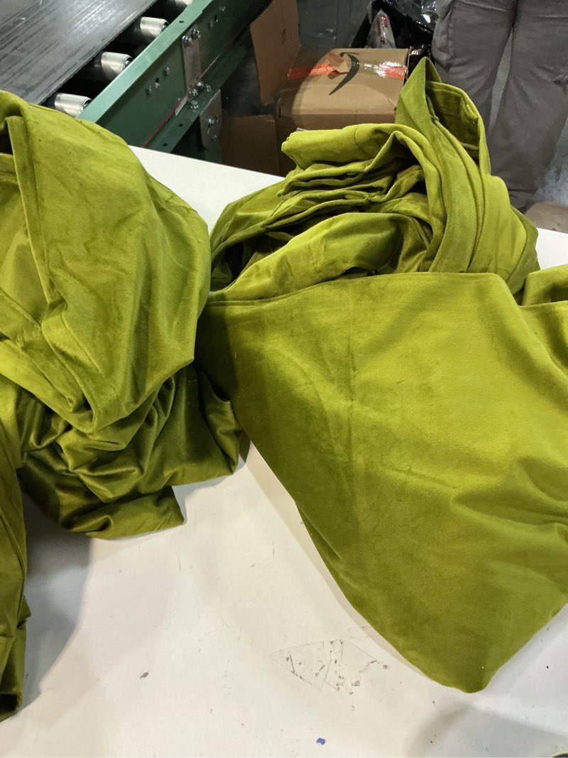 Condition photo showing As Is for LAMIT Velvet Curtains 90 Inch Length for Living Room, Vintage Thermal Insulated Room Darkening Drapes Super Soft Back Tab and Rod Pocket Window Panels for Bedroom, 2 Panels, Moss Green, 52 x 90 Inch 52\"W x 90\"L (Pack of 2) Moss Green