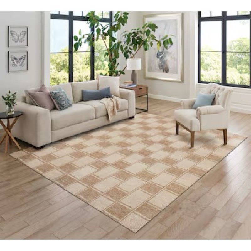 allen + roth Sahara Checkmate 8 x 10 (ft) Loomed Polyester Prairie Taupe Rectangular