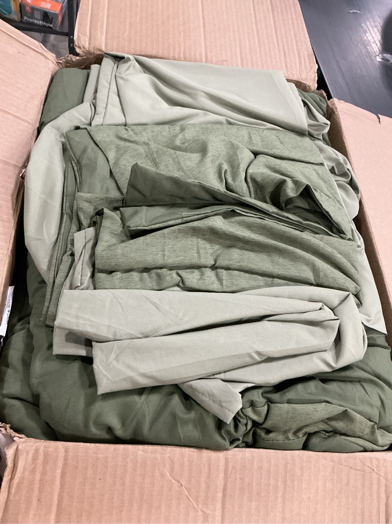 Condition photo showing Good Condition for Monbix King Size Comforter Set, Olive Green King Bed Set Reversible, King Size Comforter Set 7 Pieces, Cationic Dyeing Bed in a Bag with Comforter, Sheets, Pillowcases & Shams Olive Green 7Piece-King(102”X90'')