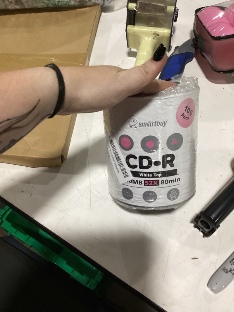 Condition photo showing New/Like New for smartbuy 100-disc 700mb/80min 52x cd-r white top blank recordable disc | full white surface, non-printable, marker writable, data cd-r, oem packaging - plastic shrink wrap