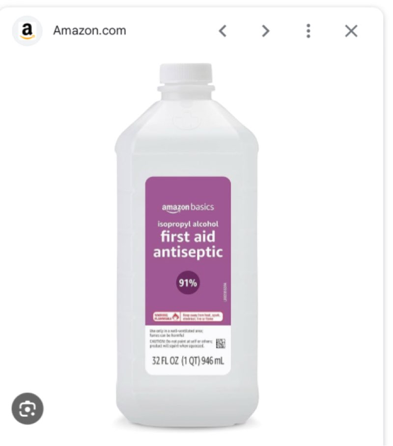 Amazon Basics Isopropyl Alcohol 91% First Aid Antiseptic, Multipurpose Disinfectant, Unscented, 32 fl oz (Pack of 1) (Previously Solimo)( Exp: 2027)