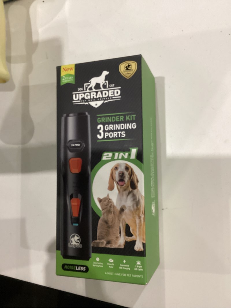 Condition photo showing New/Like New for Dog Nail Grinder with 2 LED Lights Powerful 2 Speeds Super Quiet Dog Nail Trimmers with 3 Grinding Wheels Rechargeable Pet Dog Nail Clippers for Large Medium Puppy Dogs Dog Nail File Cat Nail Clipper Black