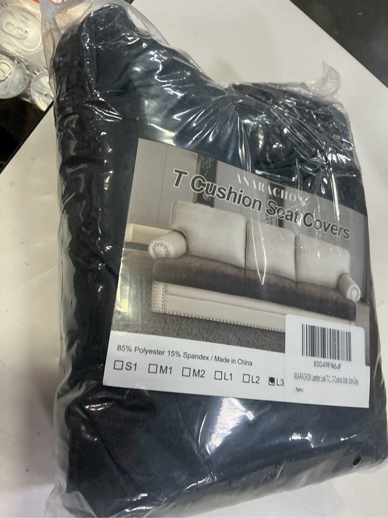 Condition photo showing Good Condition for Leather Look Couch Cushion Covers Sofa Seat Slipcovers Sets Couches Furniture Protector for Sectional Armchair Loveseat Pets Kids Stretch Spandex Fabric (3 T-Cushion Sofa, Dark Grey) 3 T-Cushion Sofa Dark Grey