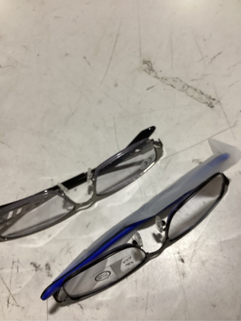 Condition photo showing As Is for 2 pack men's progressive multifocal reading glasses,rectangle metal frame with spring hinge silicone temple blue light blocking lenses computer readers anti eyestrain,1.5x black/gun 1.5 x
