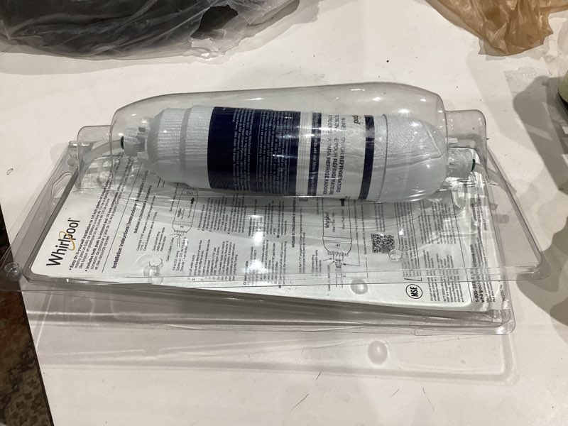 Condition photo showing As Is for whirlpool in-line refrigerator water filter 5-year