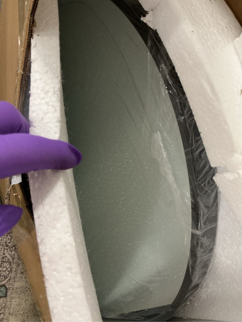 Condition photo showing Good Condition for 32" x 20" Black Oval Wall Mirror, Capsule Extendable Swivel Bathroom Vanity Makeup Mirror, 360 Rotation Folding Extendable Arm Vanity Mirror for Wall Shower Shaving