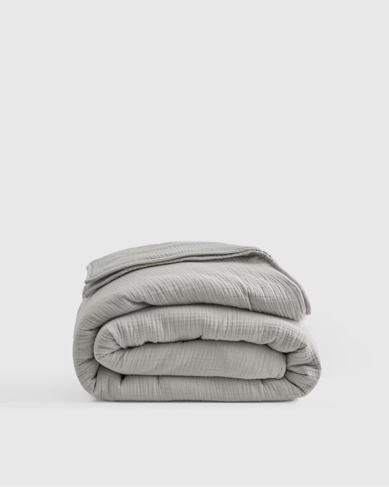 Organic Cotton Gauze Dream Quilt Light Grey Queen