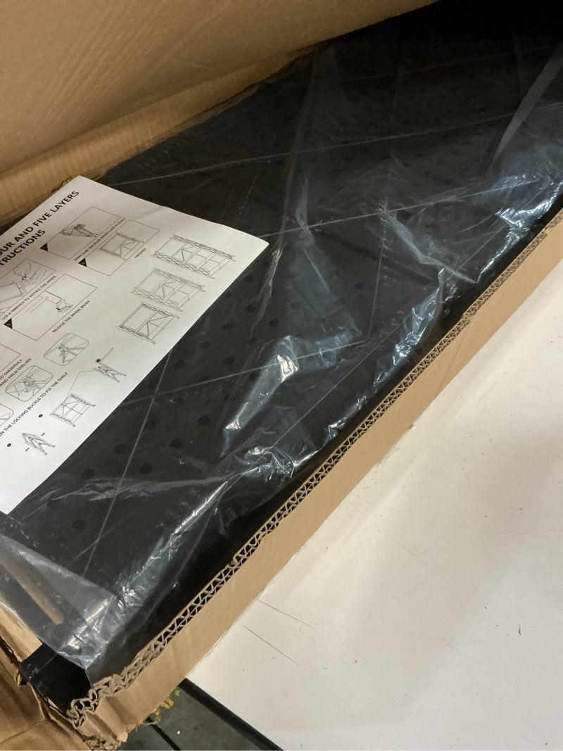 Condition photo showing Good Condition for Kitchen Garage Metal Shelves, Storage Shelves Organizer, Foldable Metal Shelving, Closet Shelving Unit, 28" W x 14" D x 50" H Bakers Rack Microwave Stand, Plant Stand with Wheels (4-Tier Shelf)