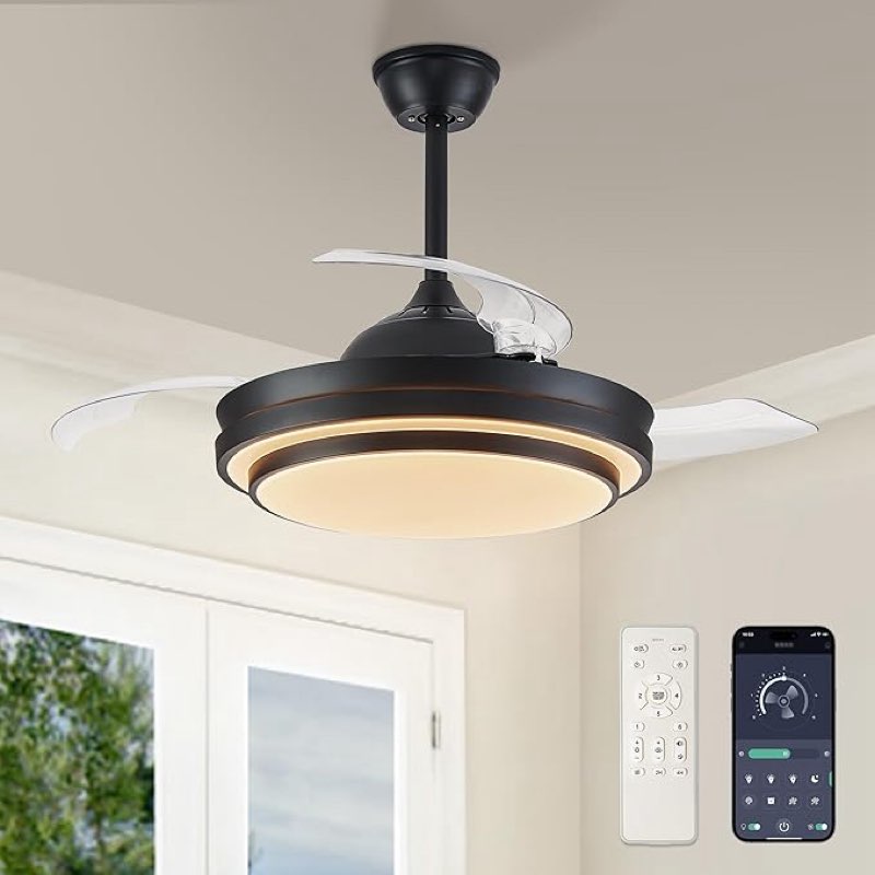 LEDIARY Retractable Ceiling Fans with Lights and Remote, 42 Inch Fandelier Ceiling Fans with LED Lig