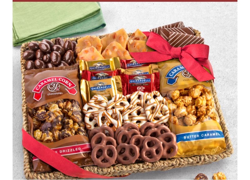 a gift inside merry christmas chocolate caramel and crunch grand gift basket( bb09/25/26)