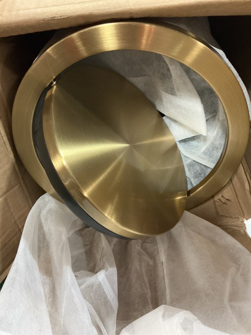 Condition photo showing Good Condition for leasylife gold trash can, 8 gallon trash can with lid,large capacity filp lid kitchen trash can for bathroom,shopping mall,elevator gate,airport, hotel,commercial (gold)